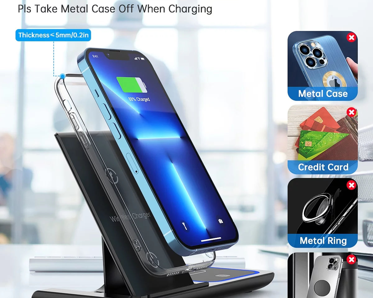 Wireless Charger, 18W Fast Iphone Charging Station for Iphone 16/15/14/13/12 /11/Pro Max/Plus, 3 in 1 Wireless Charging Stand for Iwatch Series SE 10/9/8/7/6/5/4/3, Airpods Pro/3/2 (W/ QC3.0 Adapter)